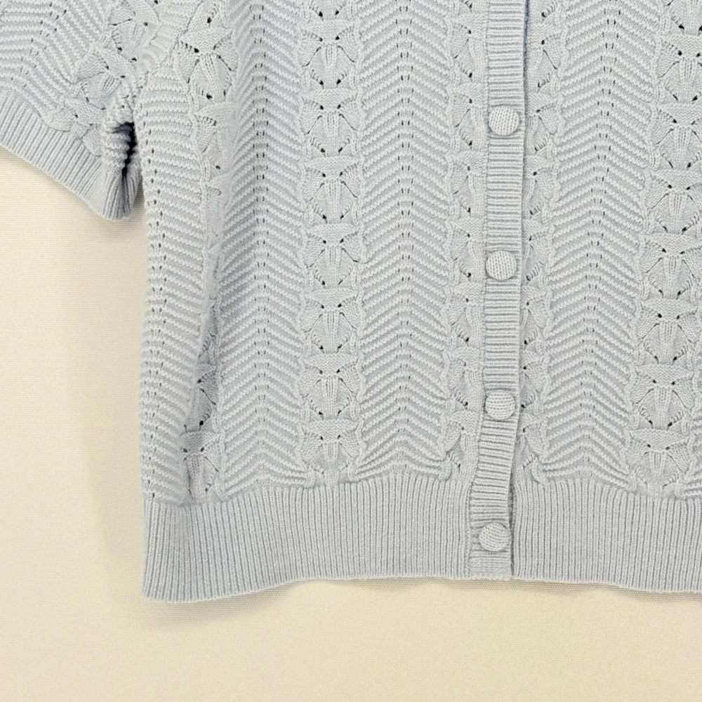 Joie Cardigan Sweater Womens Medium Blue Short Sleeve Pointelle Cottagecore Soft